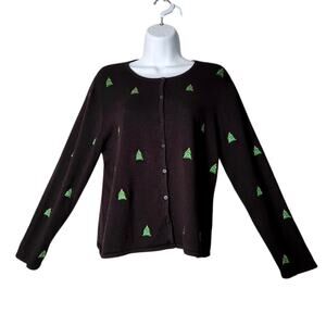 Etoile Women's Large Black Christmas‎ Cardigan Sweater Trees Ugly Xmas Party